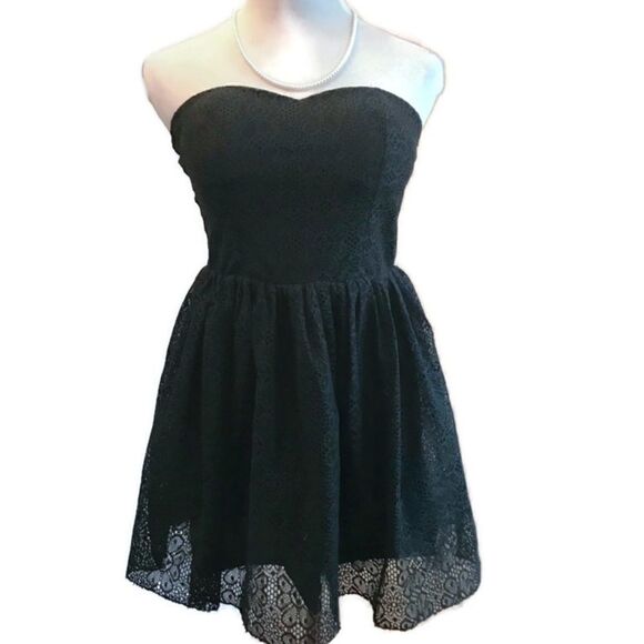 New! M. Fever Black Lace Tulle Strapless Dress - Picture 1 of 6